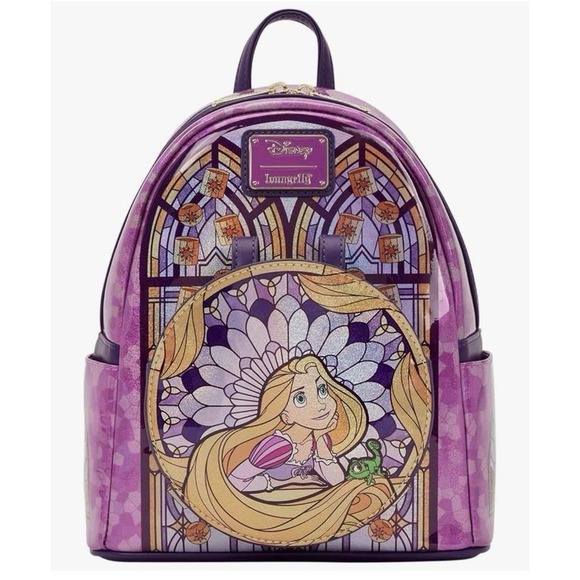 NWT Loungefly Disney Rapunzel Pascal Stained Glass Princess Backpack Ears - Picture 3 of 8